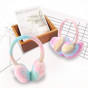 Yuoahcn Toddler Kids Winter Earmuffs Girl Warm Ear Muffs Baby Girls Plush Ear Warmers Cute Bow Ear Covers Headband 3-8Y (Rainbow Pink)