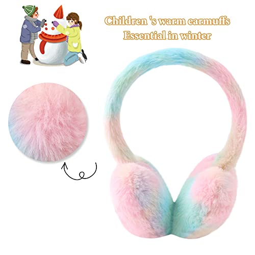 Yuoahcn Toddler Kids Winter Earmuffs Girl Warm Ear Muffs Baby Girls Plush Ear Warmers Cute Bow Ear Covers Headband 3-8Y (Rainbow Pink)