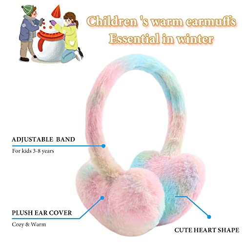 Yuoahcn Toddler Kids Winter Earmuffs Girl Warm Ear Muffs Baby Girls Plush Ear Warmers Cute Bow Ear Covers Headband 3-8Y (Rainbow Pink)