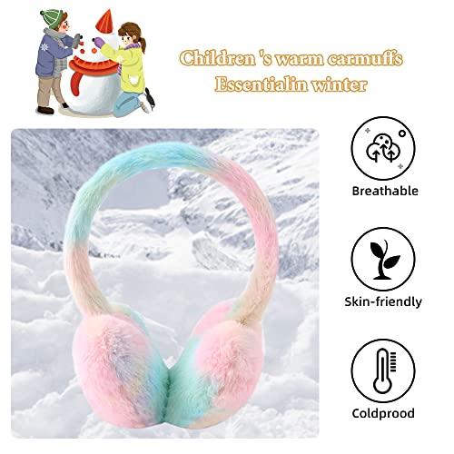 Yuoahcn Toddler Kids Winter Earmuffs Girl Warm Ear Muffs Baby Girls Plush Ear Warmers Cute Bow Ear Covers Headband 3-8Y (Rainbow Pink)