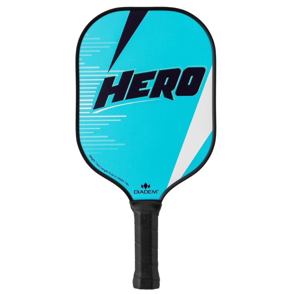 Diadem Hero Lightweight Composite Pickleball Paddle | Honeycomb Core, Fiberglass Face, Extra Duty Bumper | Wide Face, Lightweight, Easy to Swing | Indoor/Outdoor | USAPA Approved (Blue)