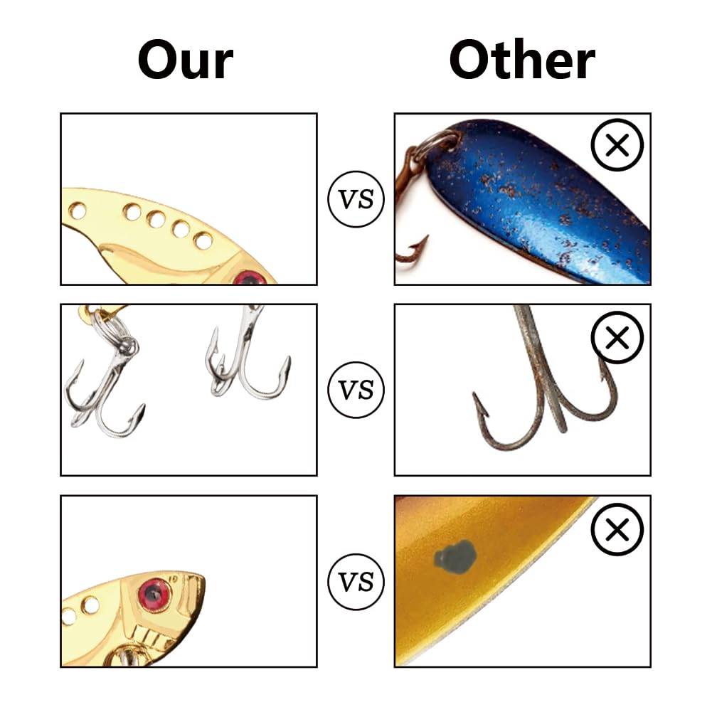 Fishing Spoons, Spoon Fishing Lures Fishing Spinner Baits Crank Baits Metal Sequin with Treble Hooks Flutter Fish Lures Tackle for Bass Crappie Trout Steel Head Salmon Pike Walleye Shad Freshwater