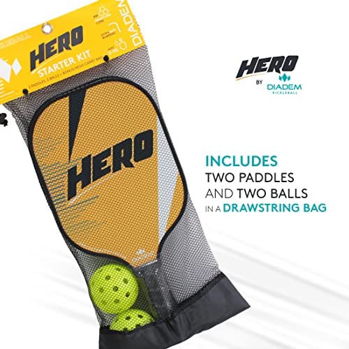 Diadem Hero Pickleball Starter Kit | 2 Lightweight Composite Pickleball Paddles, 2 Universal Indoor/Outdoor Pickleballs and Mesh Carry Bag | USAPA Approved