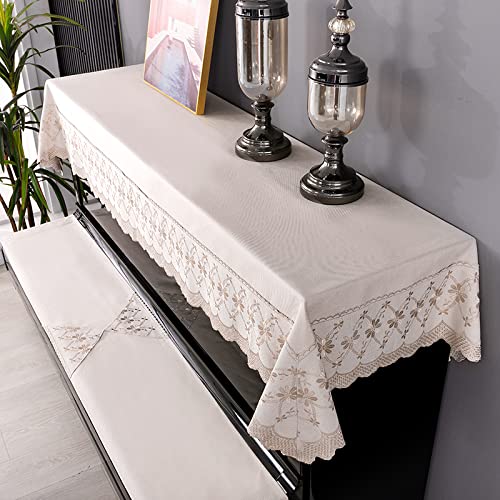 Upright Piano Cover Electronic Piano Keyboard Cover Piano Chair Cover Exquisite Embroidery Fashionable and Elegant Dust Cover With Frills (Piano Top Towel 200 * 90cm, Coffee Color)