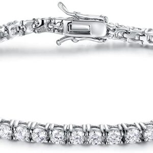 Gemsme 18K White Gold Plated 3.0mm Cubic Zirconia Classic Tennis Bracelet 6.0 Inch