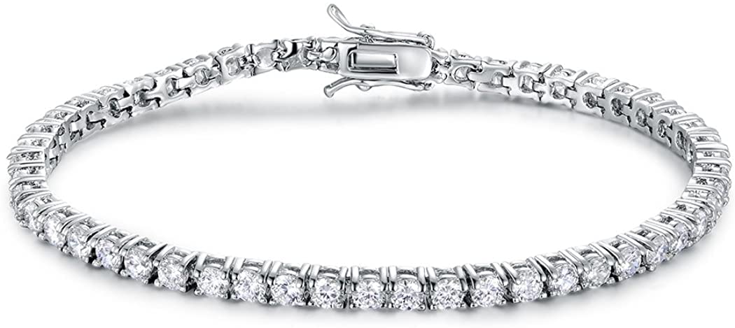 Gemsme 18K White Gold Plated 3.0mm Cubic Zirconia Classic Tennis Bracelet 6.0 Inch