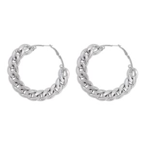 Girlssory Big Punk Chain Hoop Earrings Cuban Link Chain Earrings Chunky Earrings Fashion Punk Jewelry for Women (Silver)