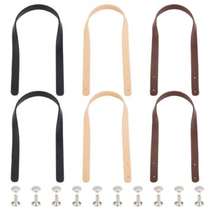 wadorn 3 pairs pu leather purse handle straps, 21.5 inch short handbag handles replacement tote bag handle strap with iron rivets for diy handmade bag purse making accessories, 3 colors