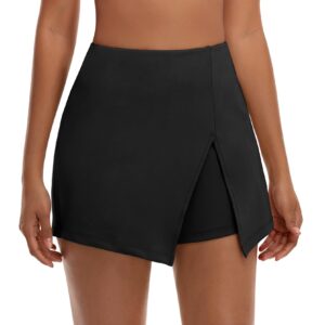 DAYOUNG Women’s Tennis Skirt High Waisted Golf Workout Exercise Running Skort Asymmetrical Shorts with Pocket Y69-Black-L