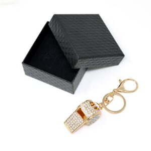 Honbay 1PCS Rhinestone Whistle Keychain Mini Shining Whistle Keyring Bling Car Charm Decoration in A Box for Bag Purse Wallet Handbags Backpack