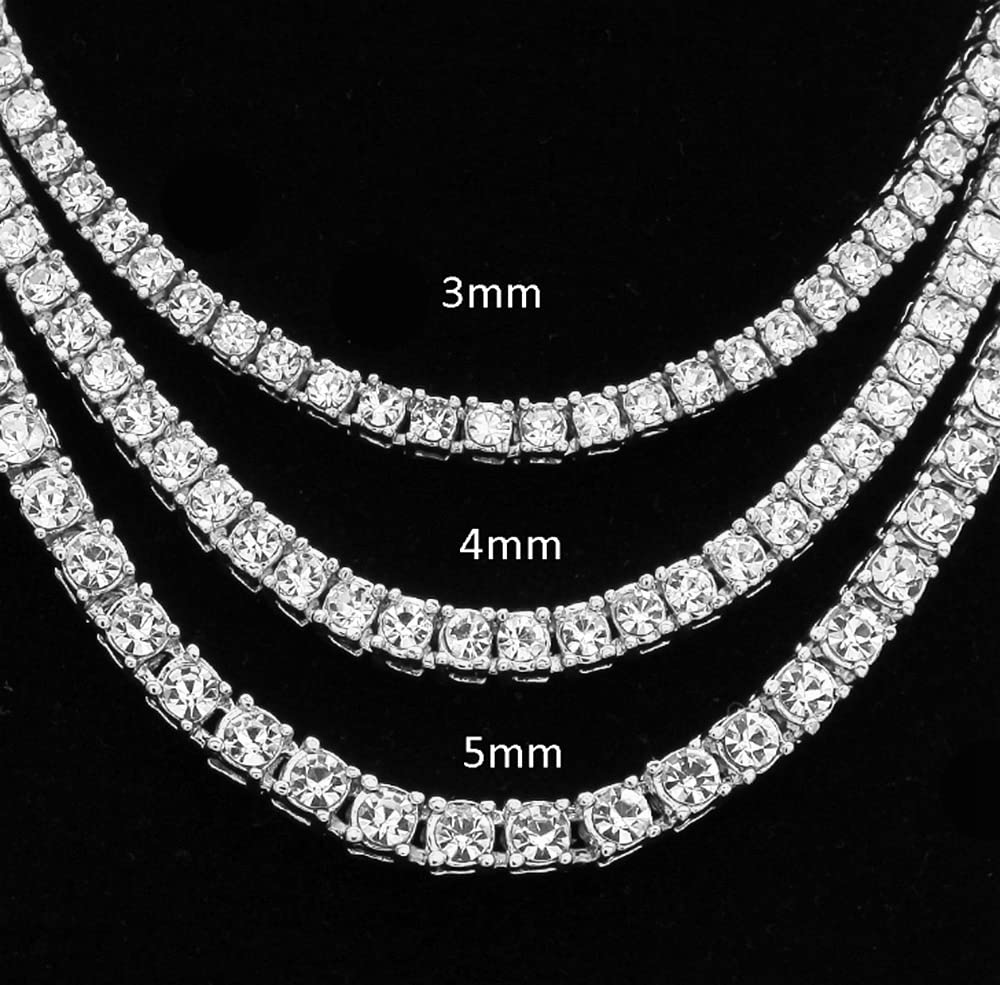 HH BLING EMPIRE Gold Silver Iced Out Diamond Tennis Chain Necklace for Men Women, Rhinestone Tennis Necklaces for Women and Teens, Bling Round Cuibc Zirconia Necklace Chains (4mm-Silver-18)