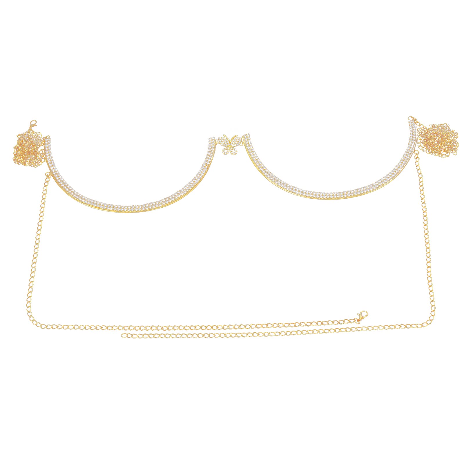 Rhinestone Chest Bracket Chain Trendy Crystal Butterfly Harness Chest Bra Chain Sexy Bikini Body Jewelry for Women (Gold)