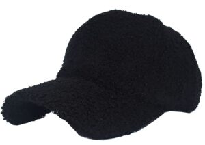 women men winter-warm baseball caps faux-lamb-wool teddy-fleece baseball hats adjustable outdoor cap (m, black)