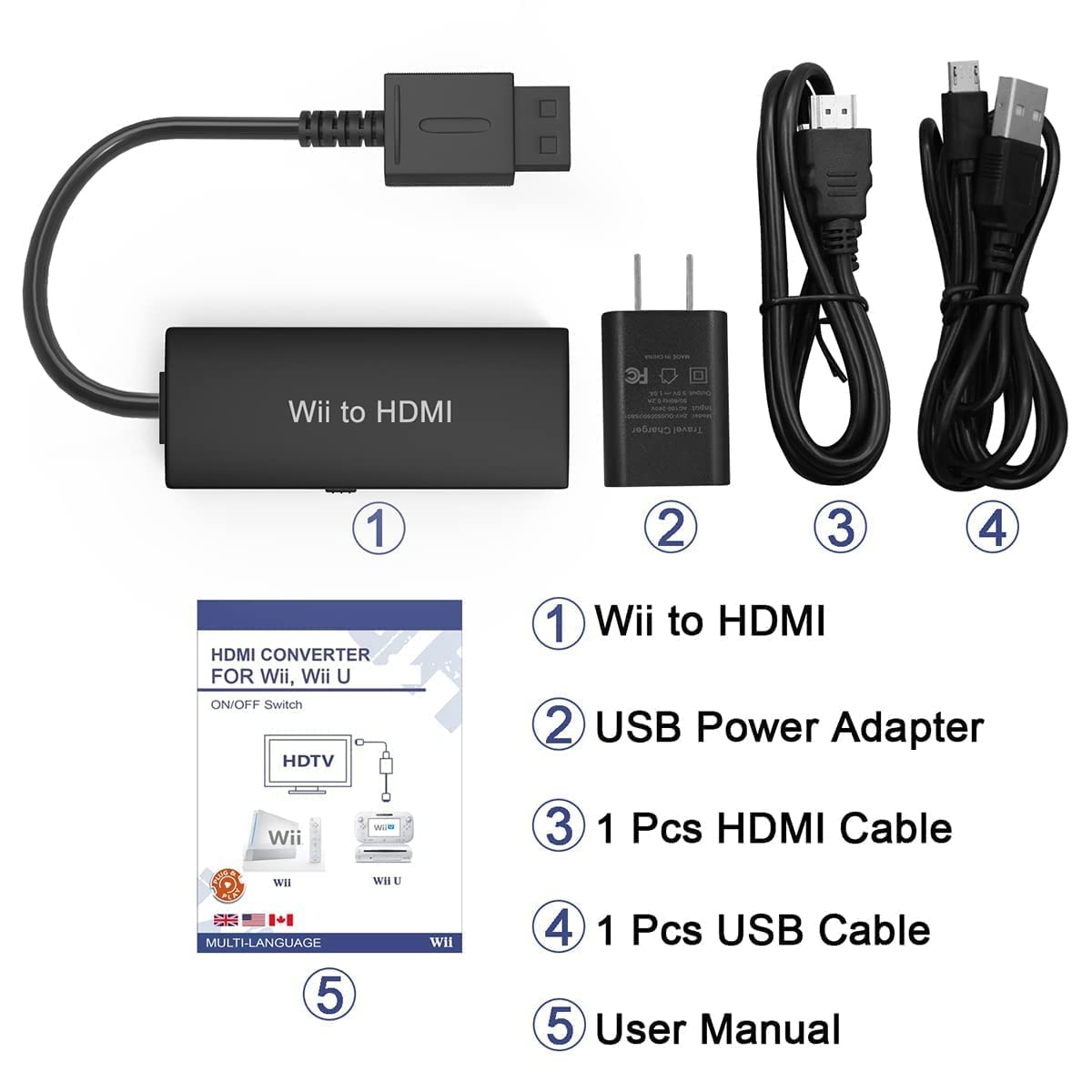 Wii to HDMI Converter Wii to hdmi Adapter HDMI Cable for Nintendo Wii and U Type. Convert The Native 1080P/720P Ypbpr Signals from Wii to Digital HDMI Signals. Provide The Best Signal Processing