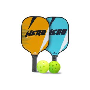 diadem hero pickleball starter kit | 2 lightweight composite pickleball paddles, 2 universal indoor/outdoor pickleballs and mesh carry bag | usapa approved