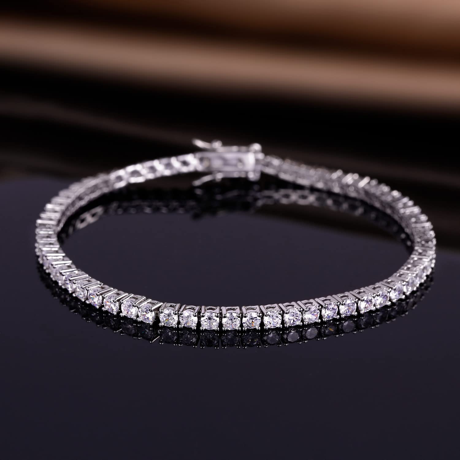 Gemsme 18K White Gold Plated 3.0mm Cubic Zirconia Classic Tennis Bracelet 6.0 Inch