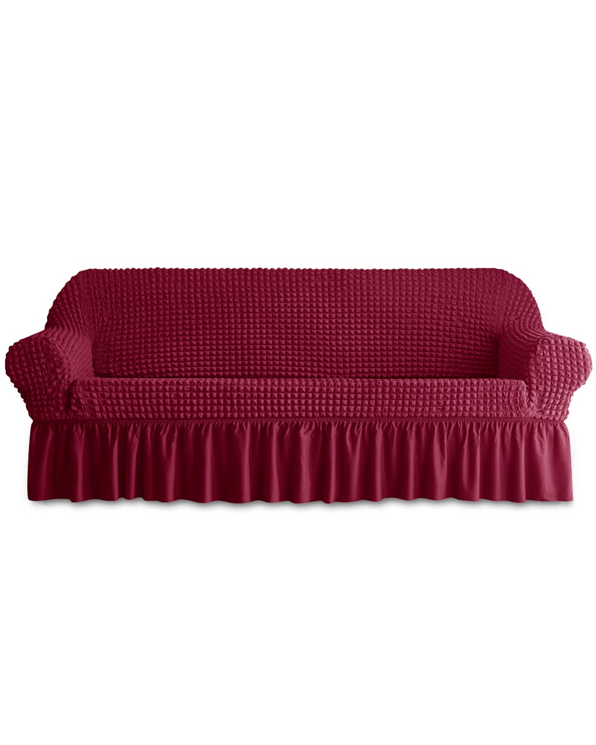 BLUESURGE Sofa Slipcover 1 Piece for 3 Cushion Couch Cover with Skirt, Durable Washable High Elastic Stretchable, Easy Fit Universal Furniture Protector (3 Seater, Maroon)