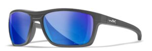 wiley x kingpin captivate polarized sunglasses, safety glasses for men and women, uv eye protection for shooting, fishing, biking, and extreme sports, matte graphite frames, blue mirror lenses