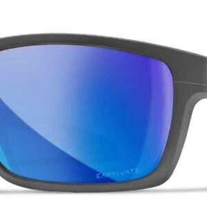 Wiley X Kingpin Captivate Polarized Sunglasses, Safety Glasses for Men and Women, UV Eye Protection for Shooting, Fishing, Biking, and Extreme Sports, Matte Graphite Frames, Blue Mirror Lenses