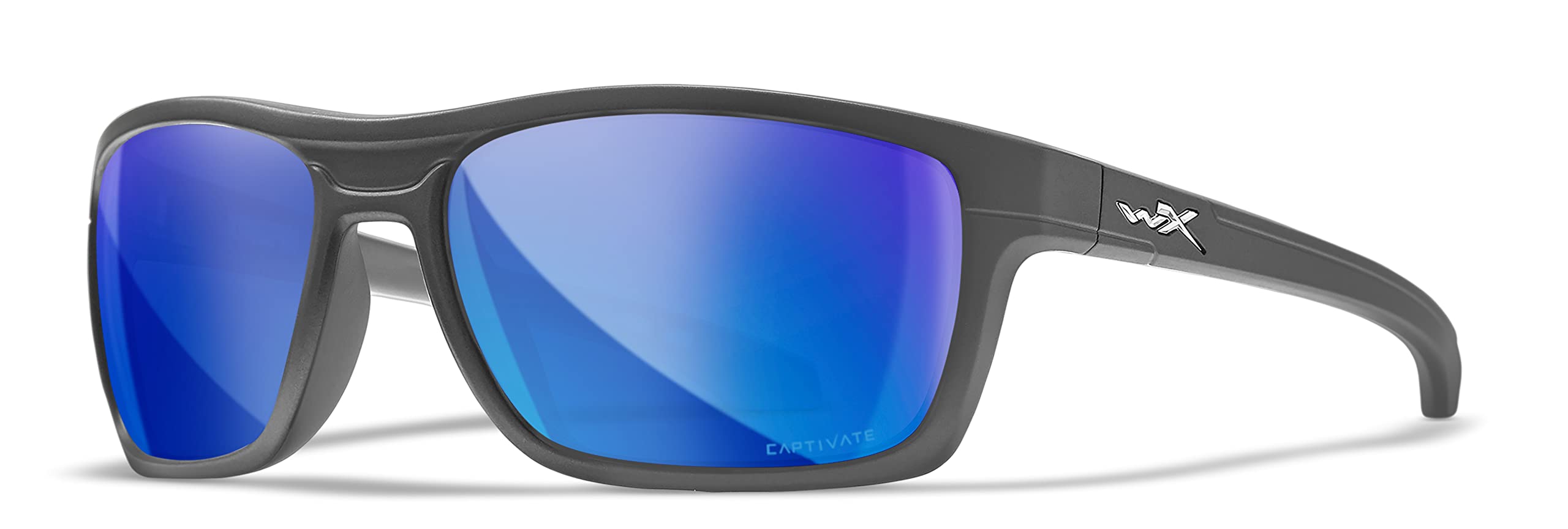 Wiley X Kingpin Captivate Polarized Sunglasses, Safety Glasses for Men and Women, UV Eye Protection for Shooting, Fishing, Biking, and Extreme Sports, Matte Graphite Frames, Blue Mirror Lenses