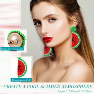 4 Pairs Fruit Beaded Earrings Bohemian Statement Dangle Earrings Watermelon Pineapple Lemon Earrings Set for Women (Summer Style)