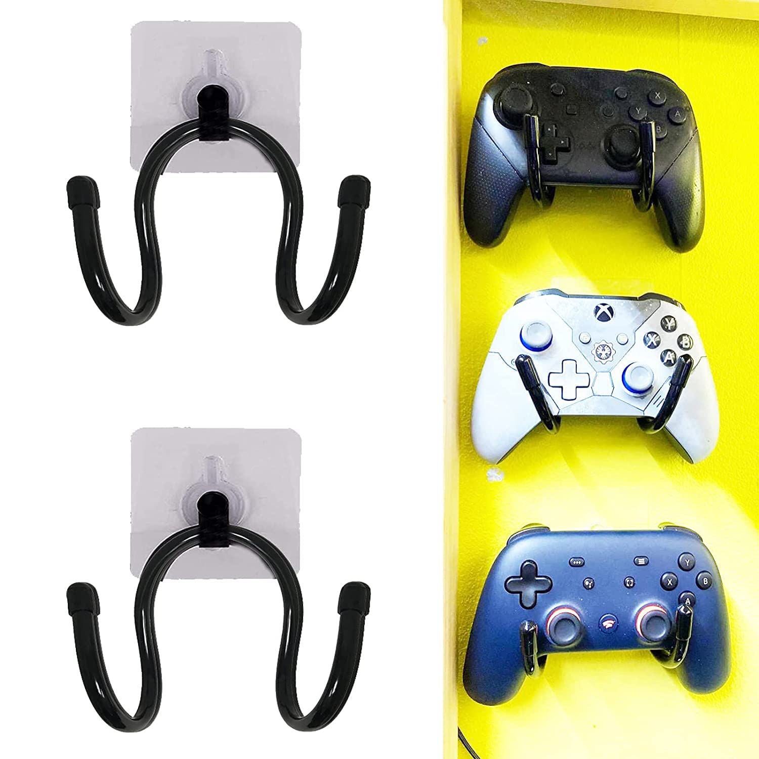 AUXPhome Universal Adhesive Game Controller Organizer Wall Rack Wall Mount Wall Clip Wall Hanger for Xbox One PS3/PS4/PS5/Xbox 360 Switch Pro Controller,Headphone Holder – Easy to install - 2 Pack