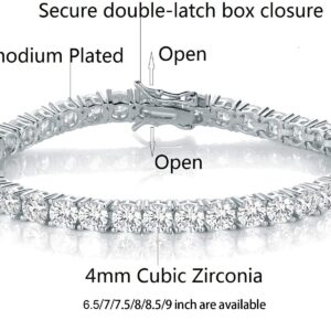 Gemsme 18K White Gold Plated 4.0 Round Cubic Zirconia Classic Tennis Bracelet 7.0 Inch For women