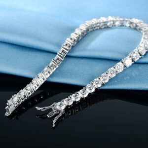 Gemsme 18K White Gold Plated 4.0 Round Cubic Zirconia Classic Tennis Bracelet 6.5 Inch For women