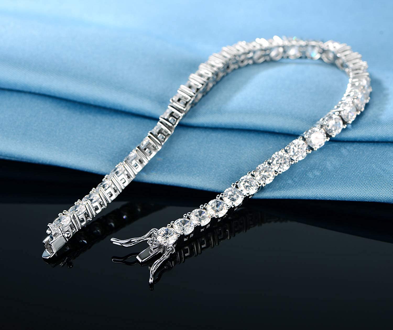 Gemsme 18K White Gold Plated 4.0 Round Cubic Zirconia Classic Tennis Bracelet 6.5 Inch For women