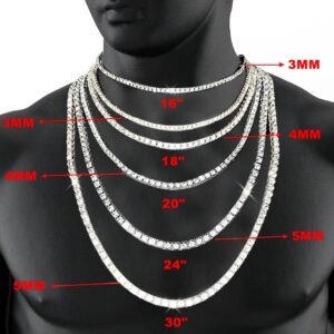 HH BLING EMPIRE Gold Silver Iced Out Diamond Tennis Chain Necklace for Men Women, Rhinestone Tennis Necklaces for Women and Teens, Bling Round Cuibc Zirconia Necklace Chains (4mm-Silver-18)