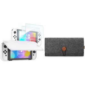 ProCase Nintendo Switch OLED Flip Cover with 2 Pack Tempered Glass Screen Protectors Bundle with Carrying Case for Nintendo Switch OLED Model & Nintendo Switch