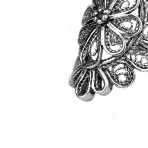 Filigranist 925 Sterling Silver Filigree Art Lace Embroidery Detailed Women Long Statement Ring (8.5)