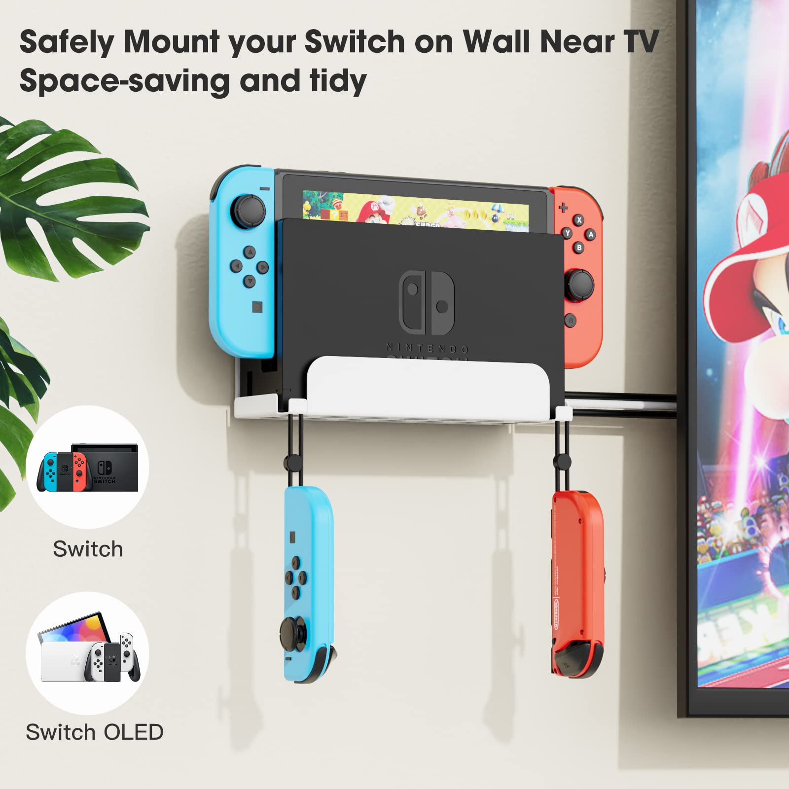 KUNSLUCK Wall Mount for Nintendo Switch/Switch OLED, White, Metal, 10 lb Weight Capacity