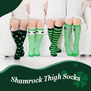 JaGely St. Patrick Day Sock 4 Pairs Green Striped Socks Shamrock Athletic Running Knee Thigh High Stockings Long Tube Socks for Women