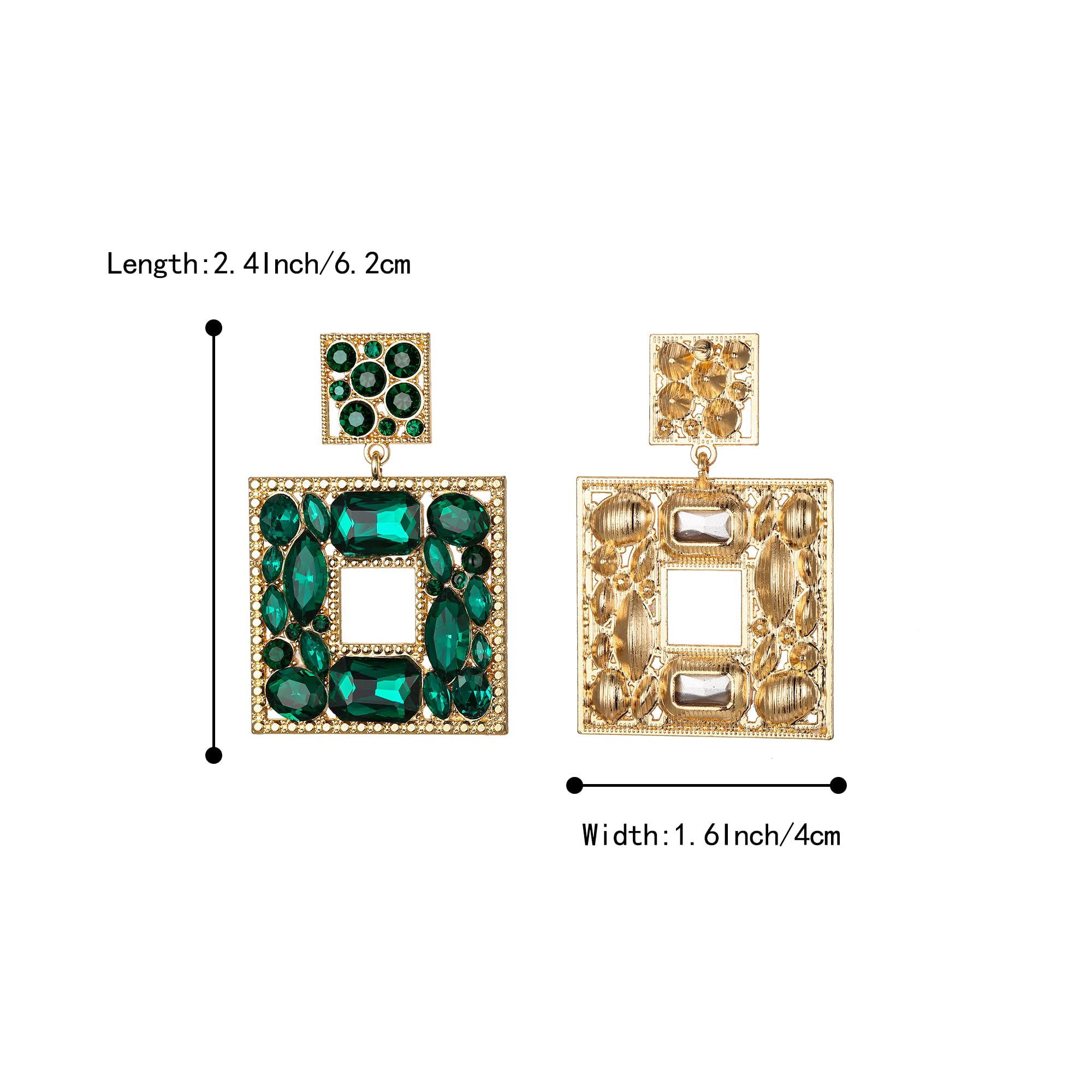 BriLove St Patricks Day Earrings Art Deco Sparkly Rhinestone Geometric Emerald Cut Statement Dangle Earrings for Women Green Gold-Tone