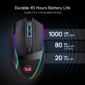 Redragon M991 Wireless Gaming Mouse, 19000 DPI Wired/Wireless Gamer Mouse w/Rapid Fire Key, 9 Macro Buttons, 45-Hour Power Capacity and RGB Backlight for PC/Mac/Laptop