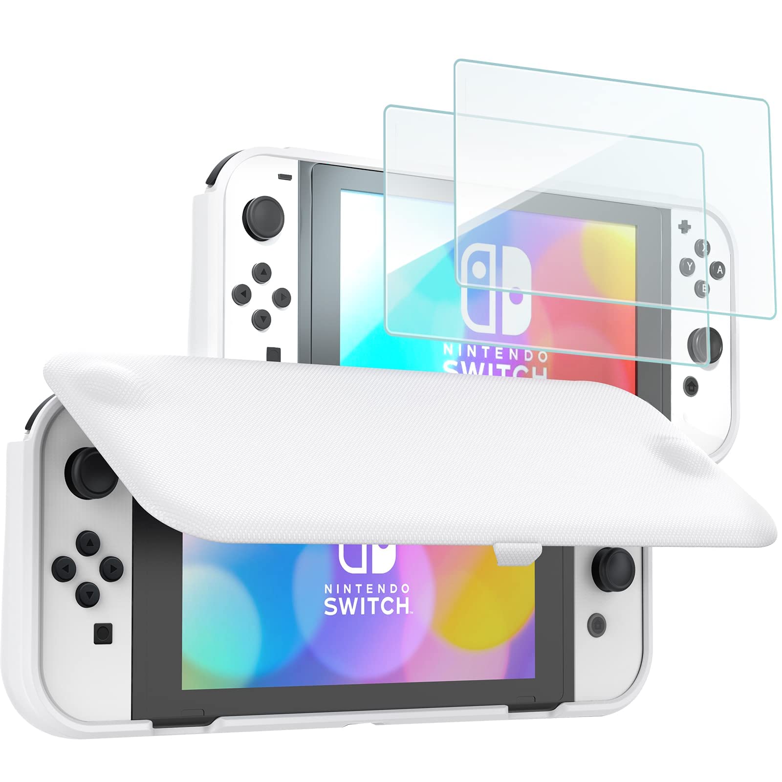 ProCase Nintendo Switch OLED Flip Cover with 2 Pack Tempered Glass Screen Protectors Bundle with Carrying Case for Nintendo Switch OLED Model & Nintendo Switch