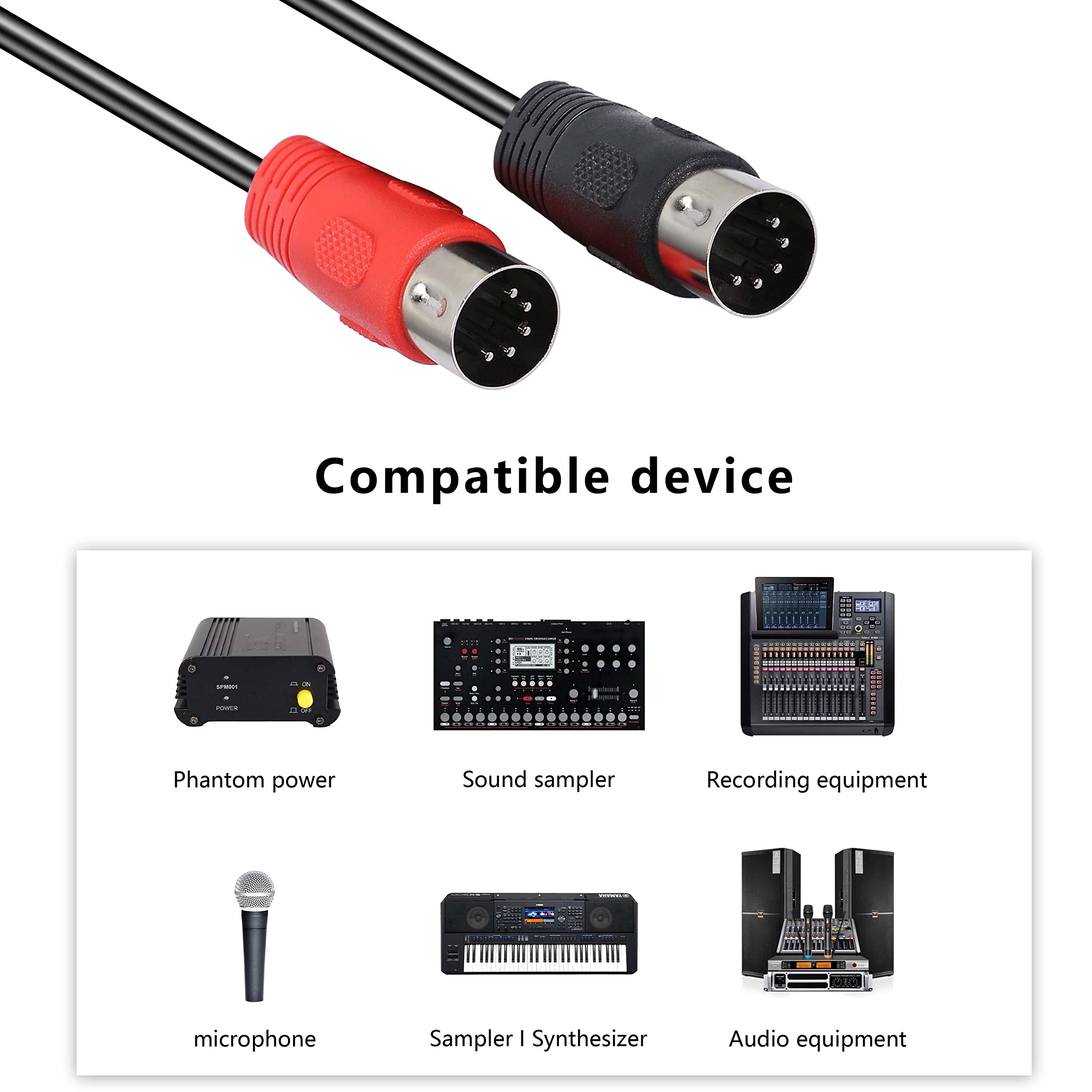 XMSJSIY Dual MIDI Cable Dual 5-Pin DIN MIDI to Dual 5 Pin DIN Cable Male to Male Musical Instrument Digital Interface OFC Wire for Digital Keyboards Synthesizers Audio Cable-10 Feet(3meter)