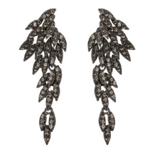 BriLove Art Deco Angel Wings Rhinestone Retro Statement Earrings for Women Dangling Chandelier Long Drop Grey Black-Tone