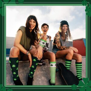 JaGely St. Patrick Day Sock 4 Pairs Green Striped Socks Shamrock Athletic Running Knee Thigh High Stockings Long Tube Socks for Women