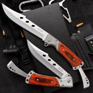 MADSABRE 12.7" Large Folding Knife Tactical Knives with Rosewood Handle and Sheath - 7.2" Long Blade Big Pocket Knife for Men for EDC Survival Hunting Camping Hiking Tools