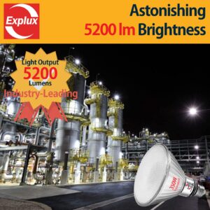 Explux 350 Watt Equivalent PAR38 LED Flood Light Bulb, Ultra Bright 5200 Lumens, Full-Glass Outdoor Waterproof & Anti-Ageing, Non-Dimmable, E26 Medium Base Spotlight, Daylight 5000K, 2-Pack