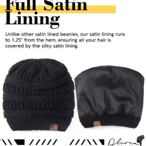 Olivia Sylx Satin Lined Beanie for Women - Satin Beanie,Silk Beanie, Satin Lined Winter Hats for Women & Slouchy Beanie Black