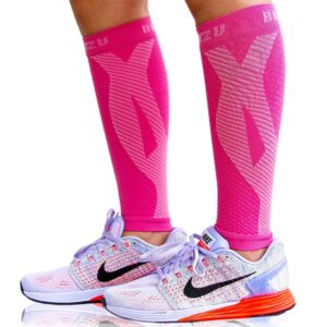 BLITZU 3 Pairs Calf Compression Sleeves for Women and Men Size S-M, One White, One Pink, One Purple