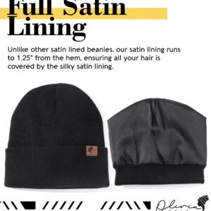 Olivia Sylx Cuffed Satin Lined Beanie for Women - Satin Lined Winter Hat - Beanie with Satin Lining - Satin Lined Hats Black