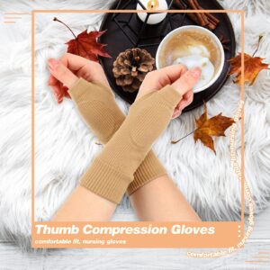 Thumb Compression Arthritis Gloves Breathable Wrist Support Brace Thumb Brace with Gel Thumb Splint Wrist Compression Sleeve Fingerless Glove for Relieve Pain (4 Pieces, Black, Nude, Large)