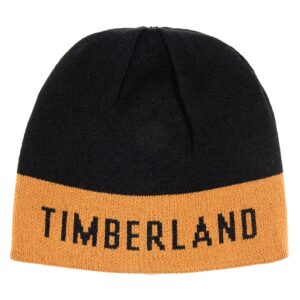 Timberland Men's Reversible Logo Jacquard Beanie, Wheat/Black, One Size