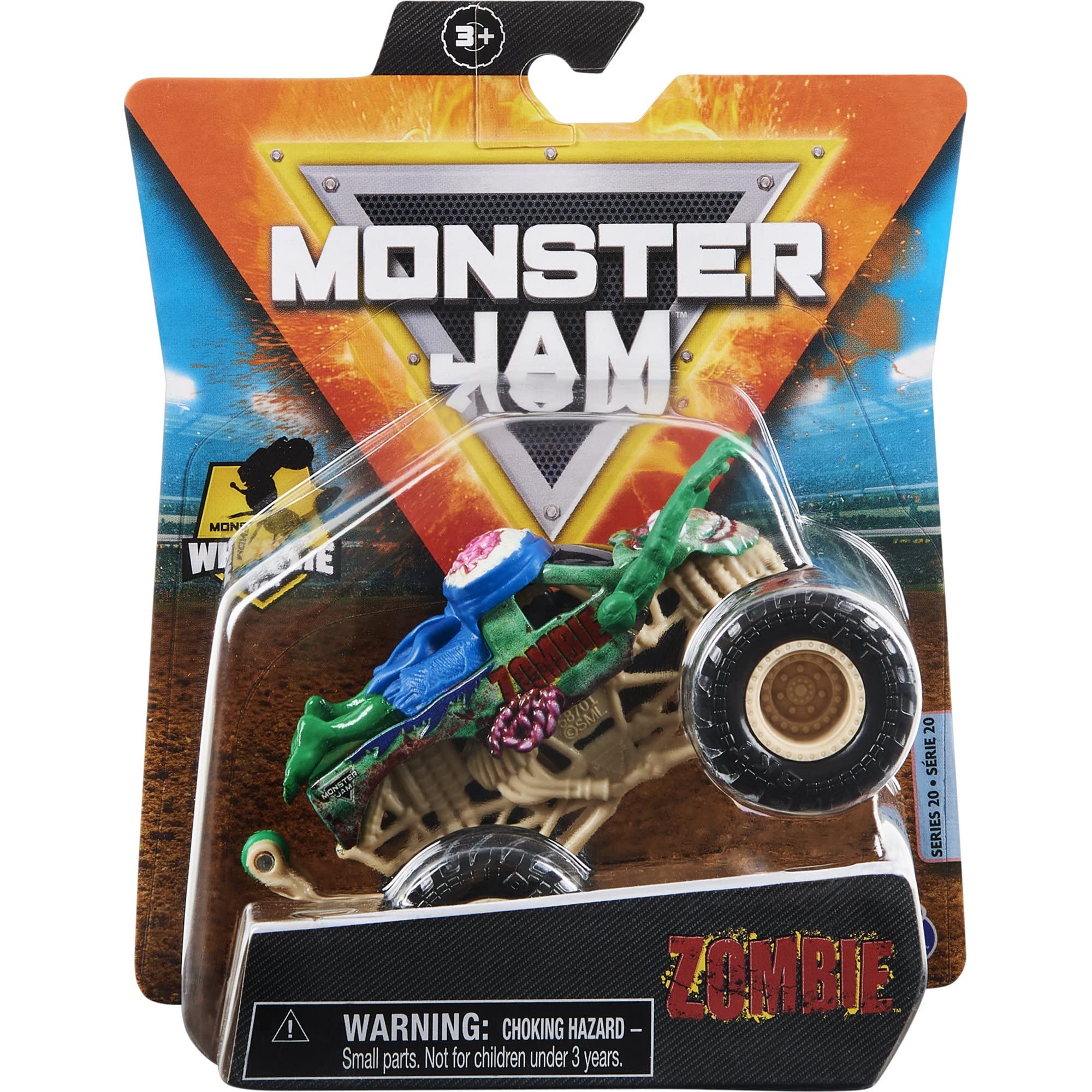 Monster Jam 2021 Spin Master 1:64 Diecast Monster Truck with Wheelie Bar: Bone Yard Trucks Biker Zombie