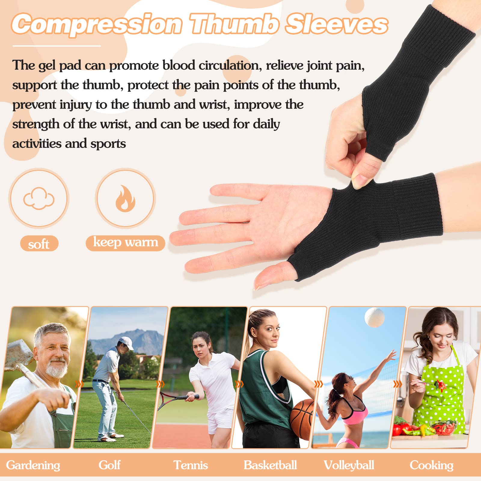 Thumb Compression Arthritis Gloves Breathable Wrist Support Brace Thumb Brace with Gel Thumb Splint Wrist Compression Sleeve Fingerless Glove for Relieve Pain (4 Pieces, Black, Nude, Large)