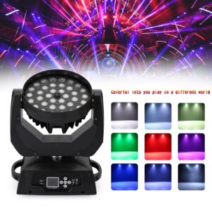 Frezon 2Pcs 360W Stage Lights Moving Head Light, RGBW DJ Stage Lighting, LED Circle Ring DMX 16Ch Stage Lights for Wedding Birthday Christmas Holiday